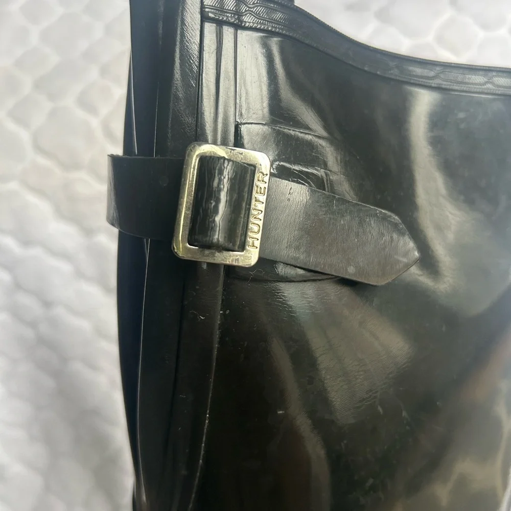 Hunter Black Tall Adjustable Calf Rain Boots Women’s Size 8 Glossy Outdoor